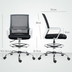 Draughtsman Chair, Mesh Drafting Chair, Ergonomic Office Chair With Lumbar Support, Adjustable Foot Ring, Black