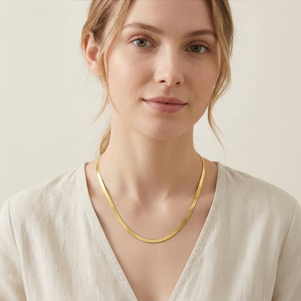 Sleek Elegant High Quality Gold Plated Herringbone Chain Necklace