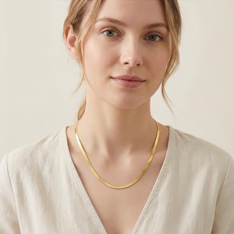 Sleek Elegant High Quality Gold Plated Herringbone Chain Necklace