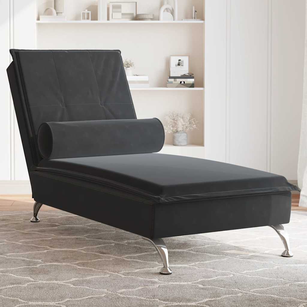 Massage Chaise Lounge with Neck Roll, Velvet