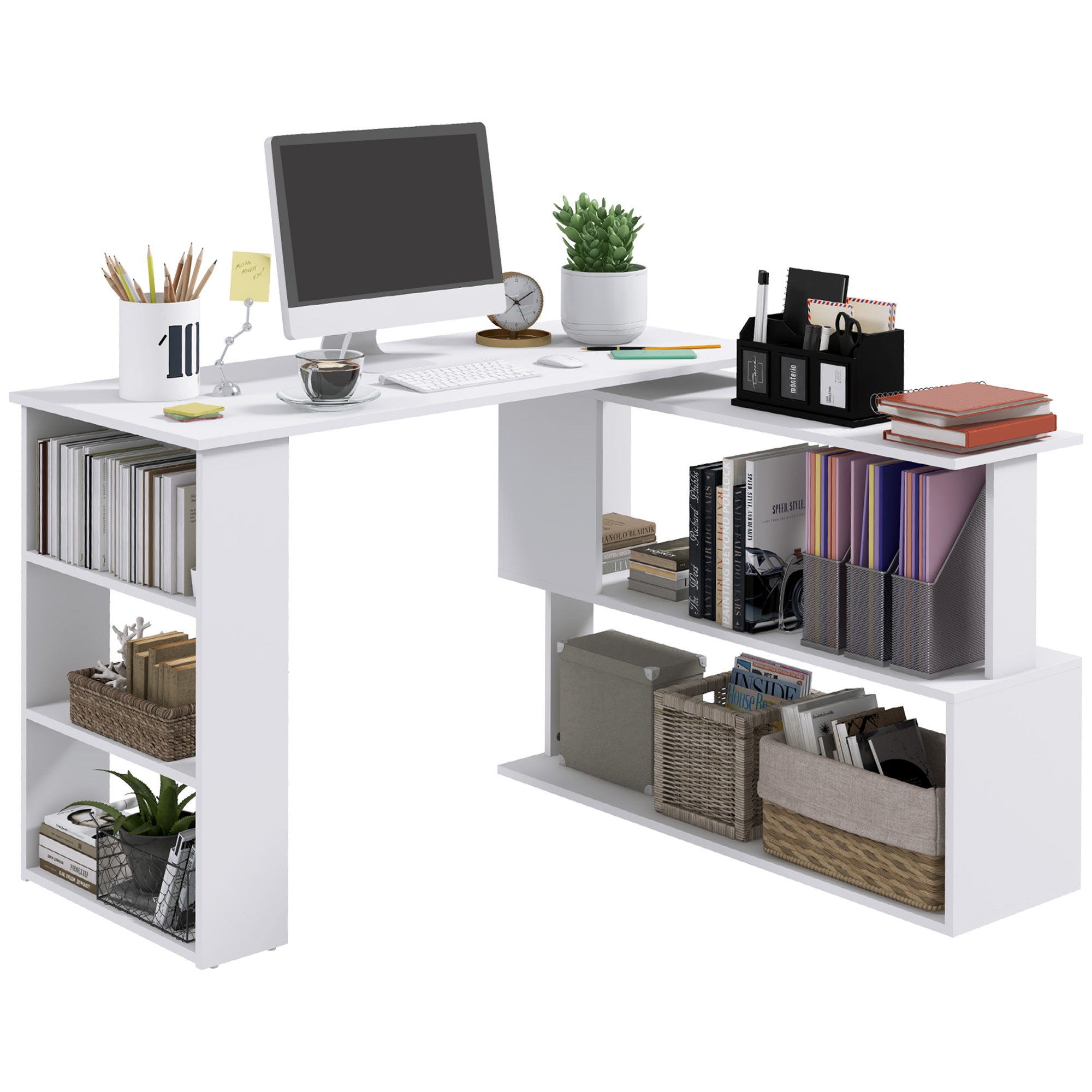 Home Office Desk L Shaped Corner Computer Desk With Storage Shelves