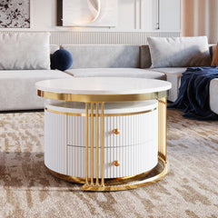 Modern 2-piece White Circular Nested Coffee Table With Drawers, 27.6 Inches