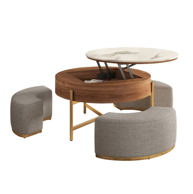 Nesting Coffee Table With Storage & 3 Stools
