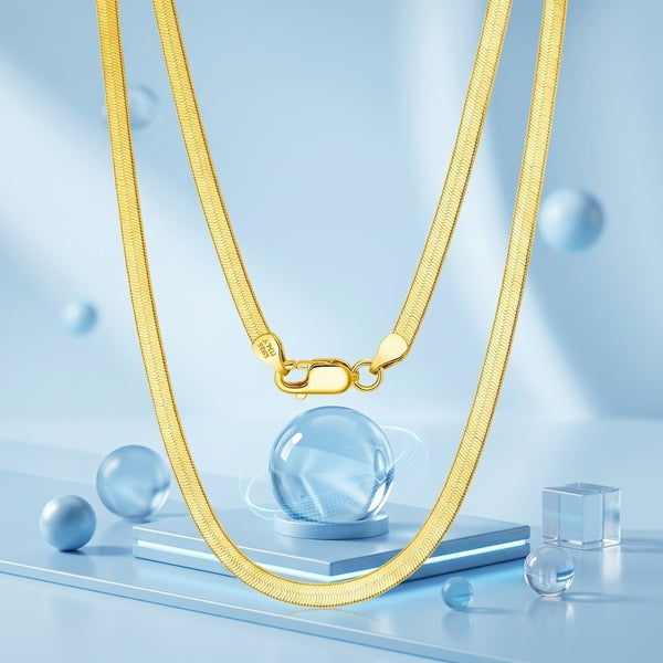 Sleek Elegant High Quality Gold Plated Herringbone Chain Necklace