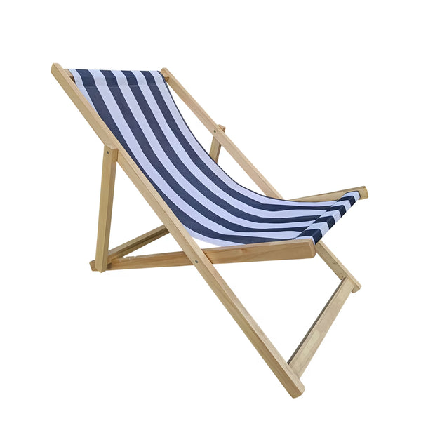 Wood Sling Chair Blue Stripe Broad Blue Stripe  Dark Blue Folding Chaise Lounge Chair