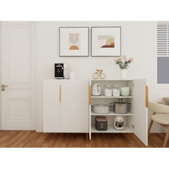 Modern White Sideboard Cabinet With Gold Handles For Kitchen, Dining Room Furniture Organizer