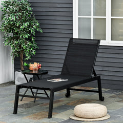 Chaise Lounge Chair Black With Wheels Adjustable Backrest