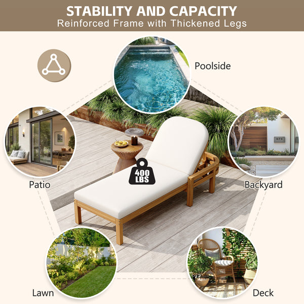 TREXM Outdoor Chaise Lounge  Premium Acacia Wood Patio Recliner