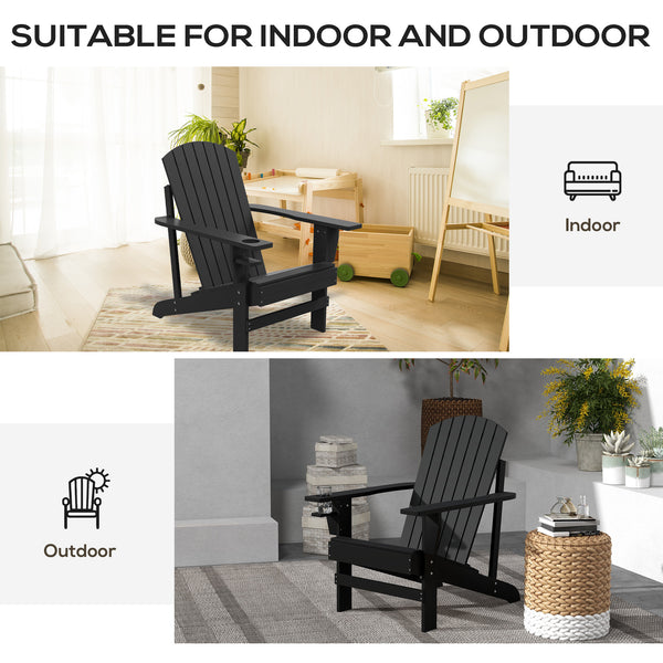 Modern Adirondack Chair With Cupholder Supports 330 Lbs For Patio Garden Lawn Black