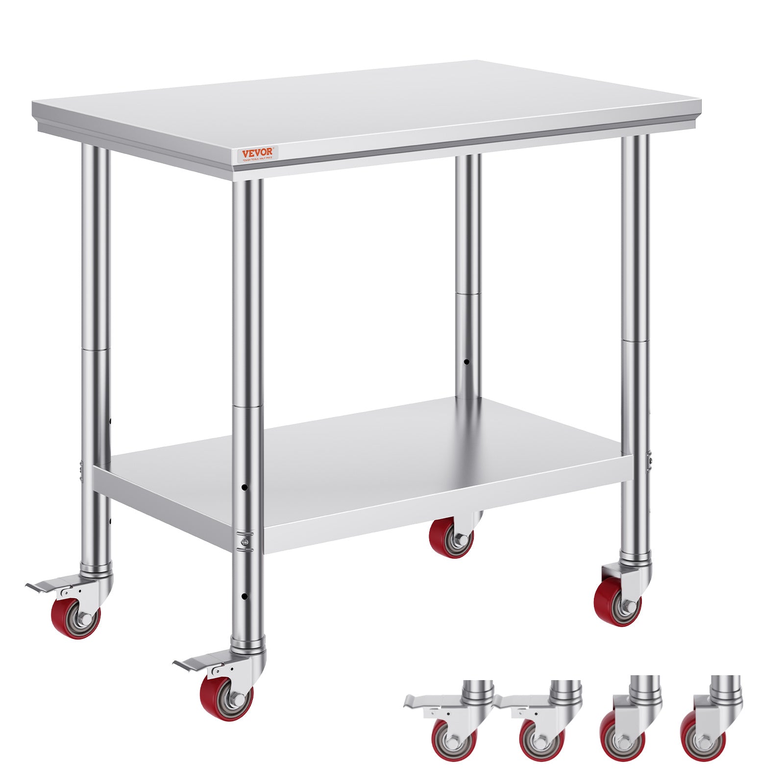 VEVOR Stainless Steel  Commercial Food Prep Worktable With Casters