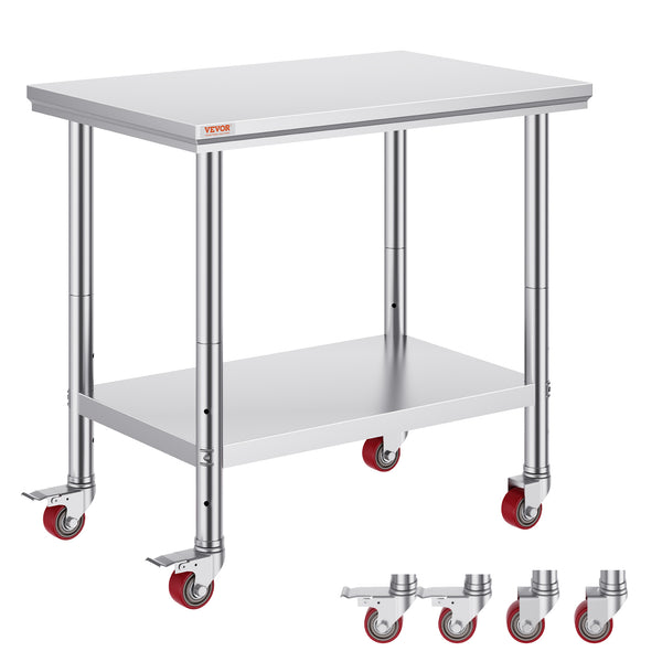VEVOR Stainless Steel  Commercial Food Prep Worktable With Casters