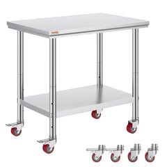 VEVOR Stainless Steel  Commercial Food Prep Worktable With Casters