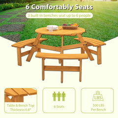 6-Person Outdoor Wooden Picnic Table W 3 Benches For Patio, Backyard, Garden