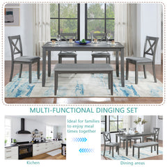 Rectangular Wooden Dining Table With 4 Upholstered Chairs And A Bench