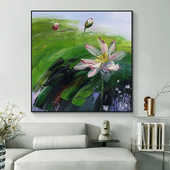 Abstract Countryside Oil Painting Hand Painted Rural Landscape With Lotus Flowers Canvas Wall Art For Home Dining Room Decor