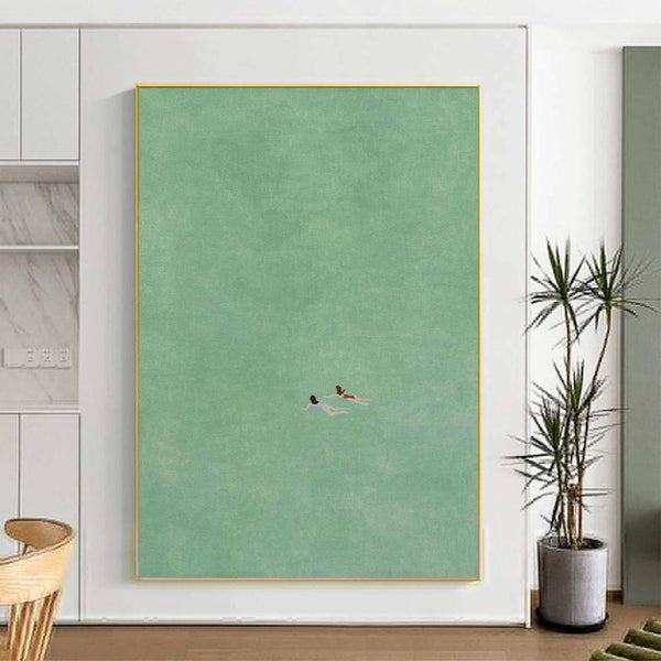 Swimming Into The Sea Green Ocean Hand Painted Oil Painting