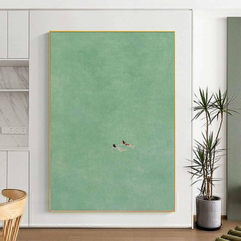 Swimming Into The Sea Green Ocean Hand Painted Oil Painting
