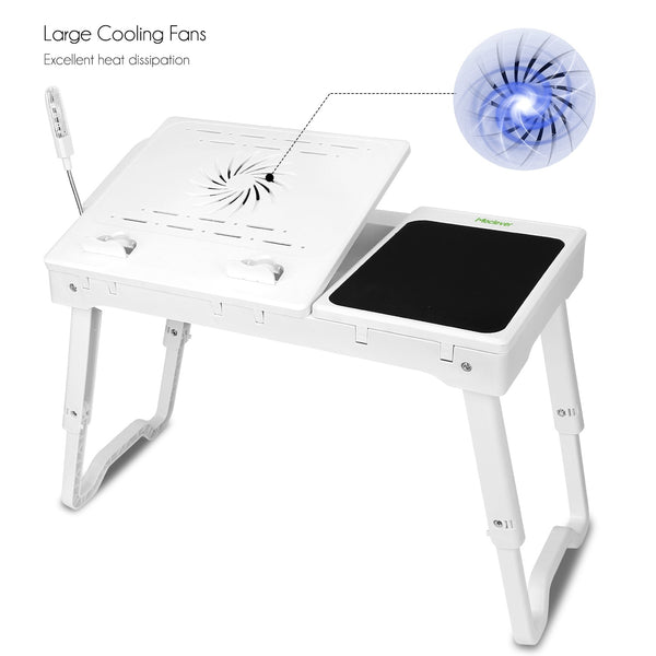 Foldable Laptop Table Bed With Cooling Fan Mouse Board LED Light 4 USB Ports