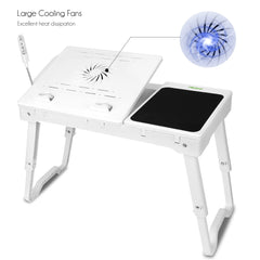 Foldable Laptop Table Bed With Cooling Fan Mouse Board LED Light 4 USB Ports