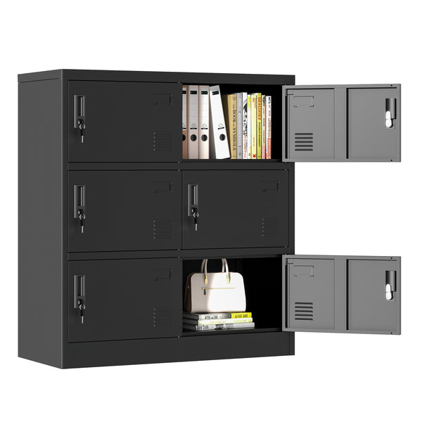 6-Door Employee Storage Locker, Metal Lockers For Office, Gym, School, And Homewith Card Slot Black