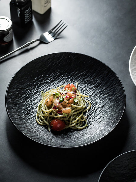 Homemade Underglaze Ceramic Stone Pattern Round Deep Plates