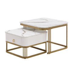 Nestable Coffee Table High Gloss Marble Exterior