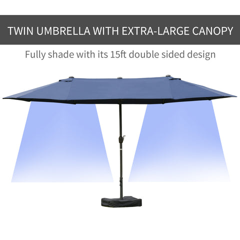 15ft Double-Sided Patio Umbrella Rust-Resistant Steel Umbrella For Poolside Shade