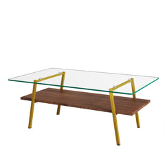 Modern Rectangle Coffee Table with Tempered Glass Tabletop
