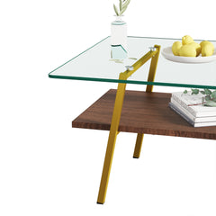 Modern Rectangle Coffee Table with Tempered Glass Tabletop