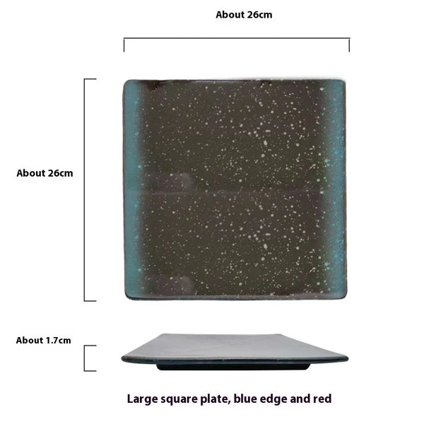 Square Plate Colored Glaze Plate Dish Barbecue Ceramic Plate