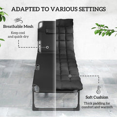 Folding Chaise Lounge Chair Outdoor Tanning Chair with 5-Position Backrest, Cushion, Side Pocket, Black