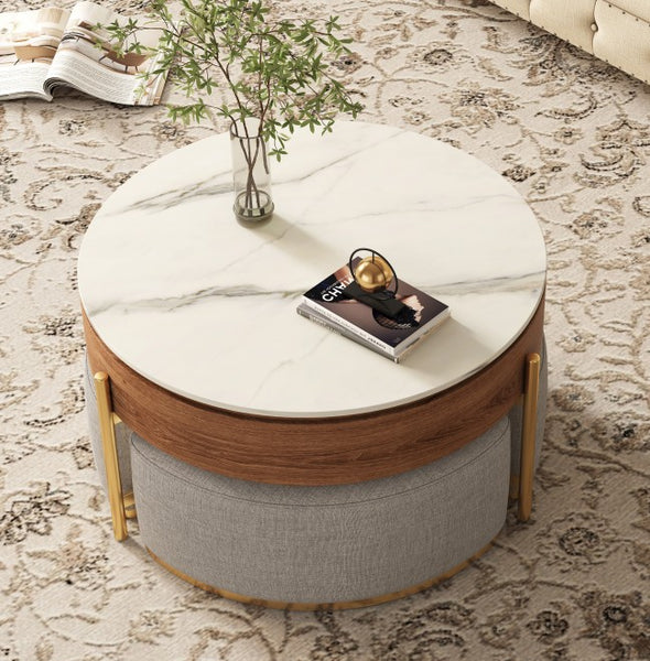 Nesting Coffee Table With Storage & 3 Stools