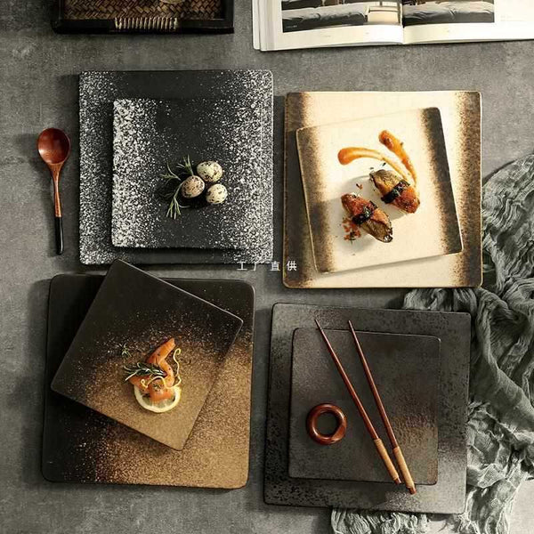 Square Plate Colored Glaze Plate Dish Barbecue Ceramic Plate