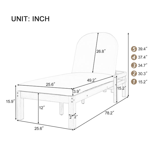 TREXM Outdoor Chaise Lounge  Premium Acacia Wood Patio Recliner