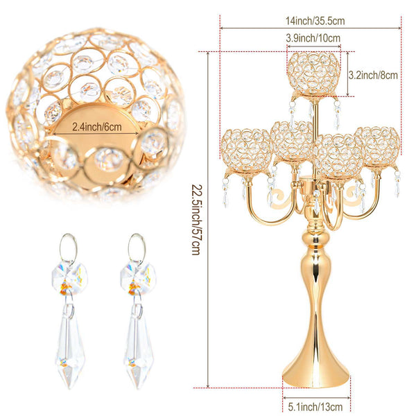 Luxury Wedding Metal Crystal Pendant Candlestick Table Decoration
