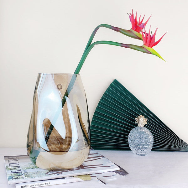 Designer Transparent Glass Vase Irregular Dining Table Vase Sample Room Decoration Colored Flower