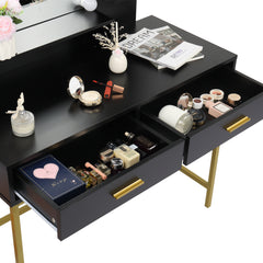 Black, Particleboard, Steel Frame, Two-drawer, Dressing Table Set, Light Luxury