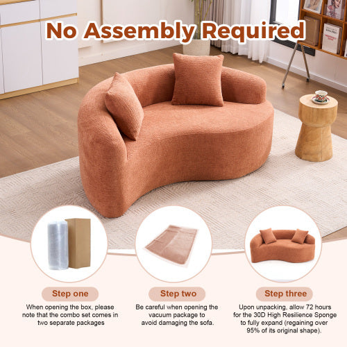 LY 042 S Curved Chenille Sectional Sofa  Dual-Depth  21.3x  26.8, Beige, No Assembly, Compact For Small Spaces, 400 Lbs, 66.9 L