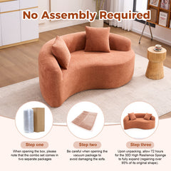 LY 042 S Curved Chenille Sectional Sofa  Dual-Depth  21.3x  26.8, Beige, No Assembly, Compact For Small Spaces, 400 Lbs, 66.9 L