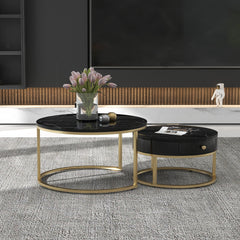 Nesting Tables With Storage Gold Metal Frame Legs And Marble Pattern