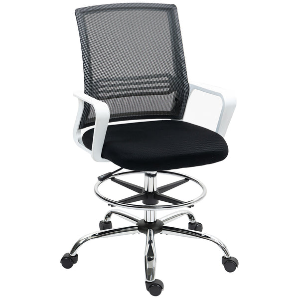 Draughtsman Chair, Mesh Drafting Chair, Ergonomic Office Chair With Lumbar Support, Adjustable Foot Ring, Black