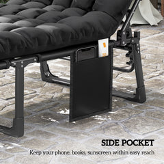 Folding Chaise Lounge Chair Outdoor Tanning Chair with 5-Position Backrest, Cushion, Side Pocket, Black