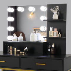 Black, Particleboard, Steel Frame, Two-drawer, Dressing Table Set, Light Luxury