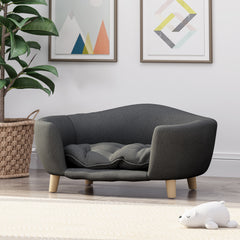 Elevated Luxurious Fabric Chaise Lounger for Dogs or Cats with Wood Legs