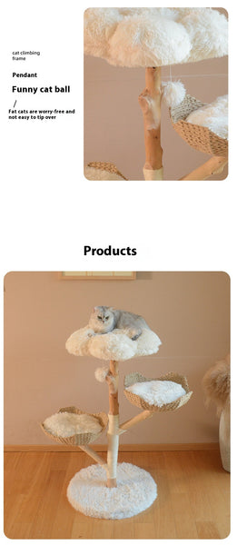 Cat Climbing Solid Wood Rattan Scratching Tree