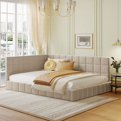 Full-size Upholstered Sofa Bed, Sofa Bed Frame - Beige, Velvet