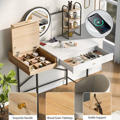 Makeup Vanity Desk With 3-Mode Lighted Mirror & Wireless Charging Station