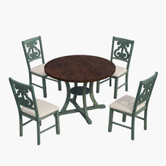 TREXM 5-Piece Round Dining Set With Fabric Chairs & Special-shaped Legs
