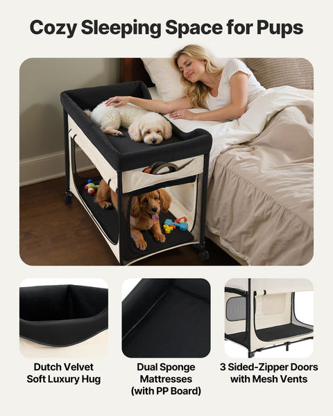 cWith 600D Oxford Cloth And Dutch Velvet, Portable Raised Cot With Wheels, Side Storage Bags, And Carry Bag For Cats & Dogs, XL, Beige