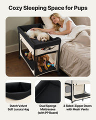 cWith 600D Oxford Cloth And Dutch Velvet, Portable Raised Cot With Wheels, Side Storage Bags, And Carry Bag For Cats & Dogs, XL, Beige